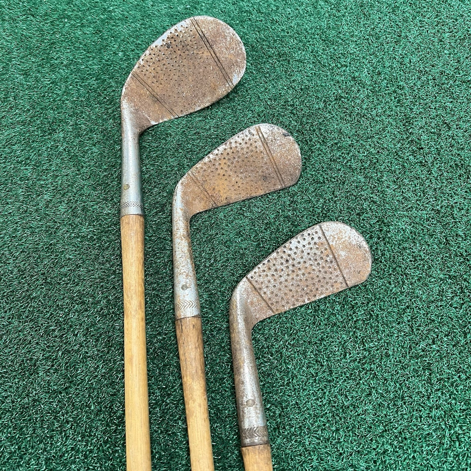 Antique Hickory Wood Shaft Golf Irons/Niblick Chromium Runner Up MRH (3 Clubs)
