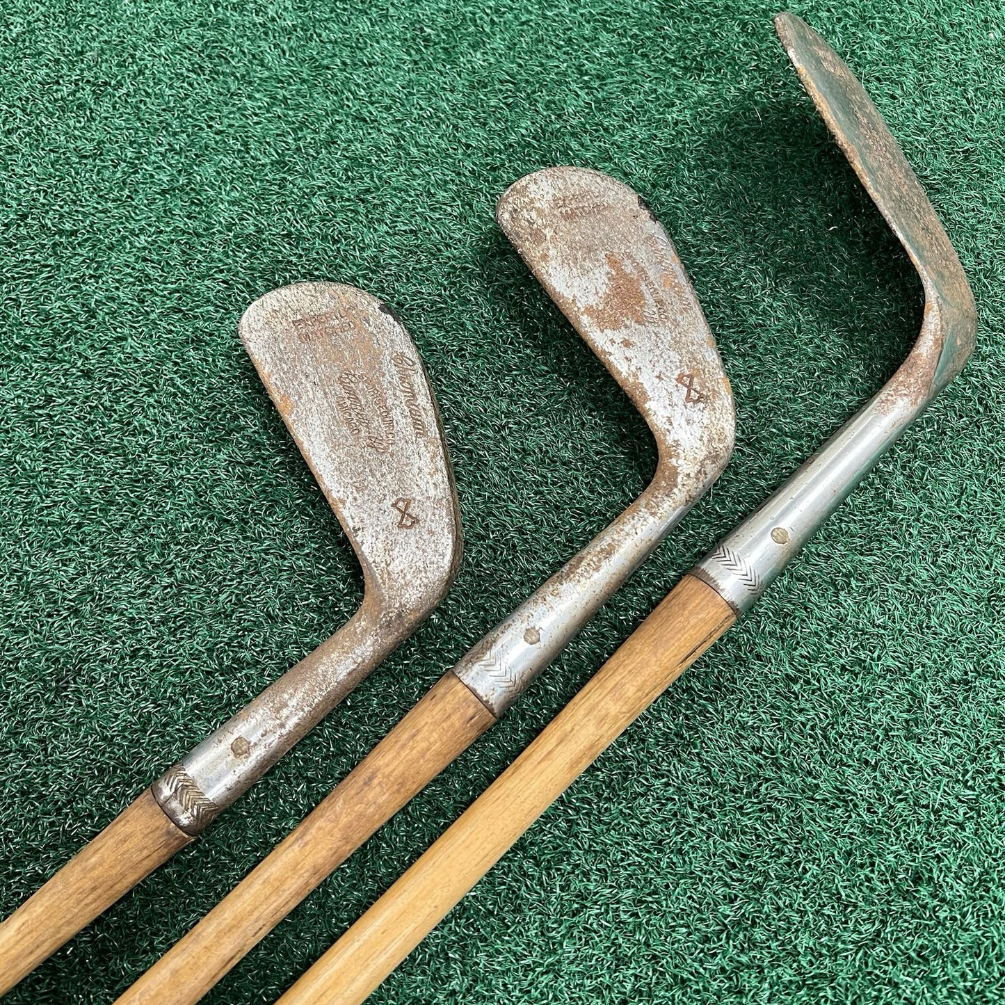 Antique Hickory Wood Shaft Golf Irons/Niblick Chromium Runner Up MRH (3 Clubs)