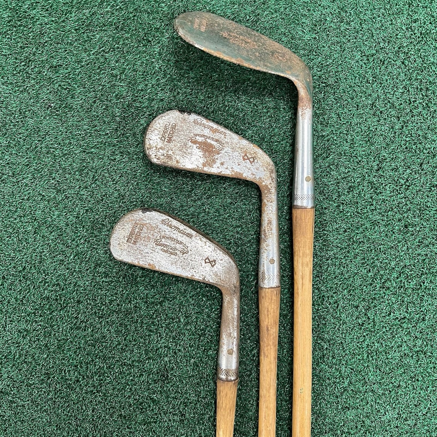 Antique Hickory Wood Shaft Golf Irons/Niblick Chromium Runner Up MRH (3 Clubs)